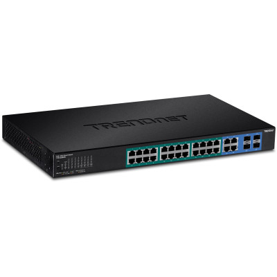 TRENDnet TPE-5028WS 28-Port Managed Gigabit Ethernet PoE+ Switch, 4x shared Gigabit ports (RJ-45 or SFP), rack mountable